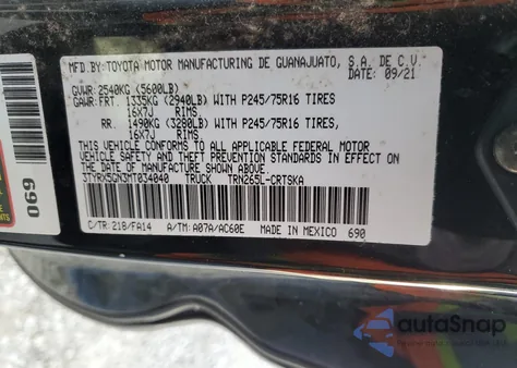 2021 Toyota Tacoma Access Cab z USA, uszkodzony, nr VIN 3TYRX5GN3MT034040